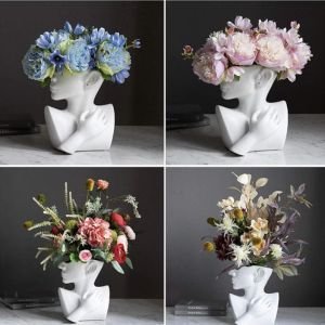 Modern Vase: Ceramics Statue Flower Vase Face Pots Bust Head Shaped